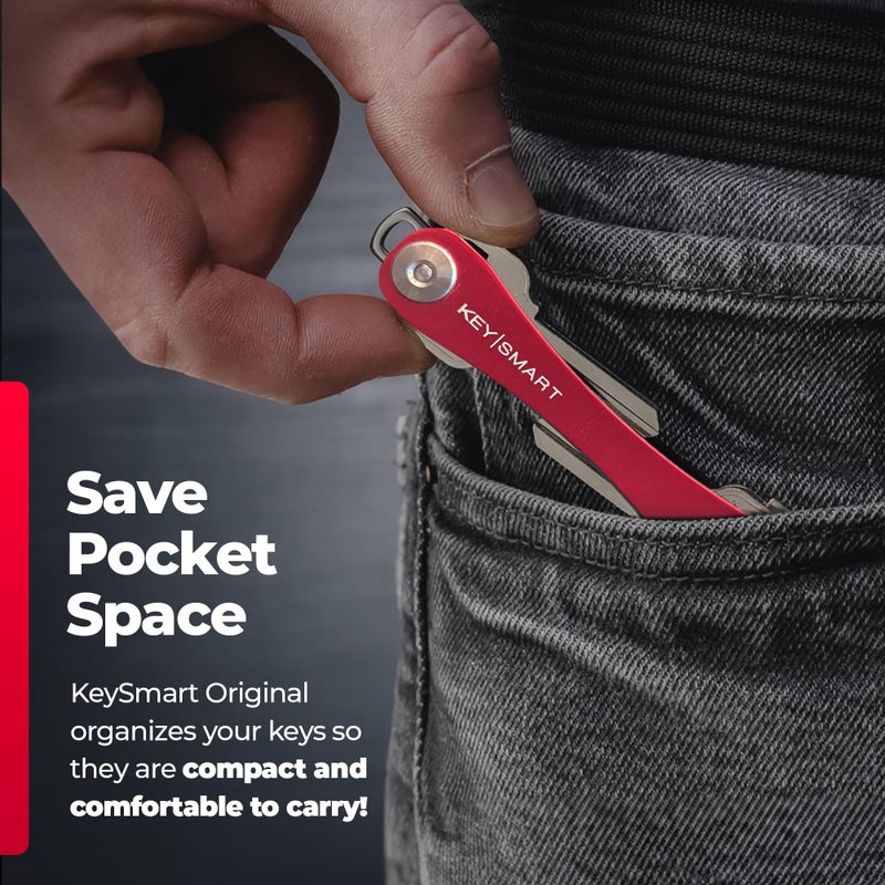 key smart KeySmart Original Key Holder - Compact Key Organizer for Key Chain, Minimalist Clutter-Free EDC Keychains Key Ring, Red, 14 Keys - Image 4